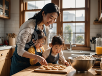 现代家庭：母子一起烘焙饼干