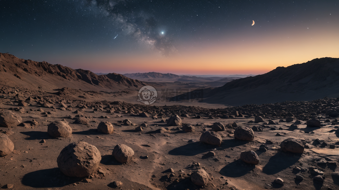外星荒芜星球黄昏美景摄影震撼夜空 星球光辉绚烂如诗