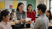 “学生赠送手工卡片 中教欣然接受”