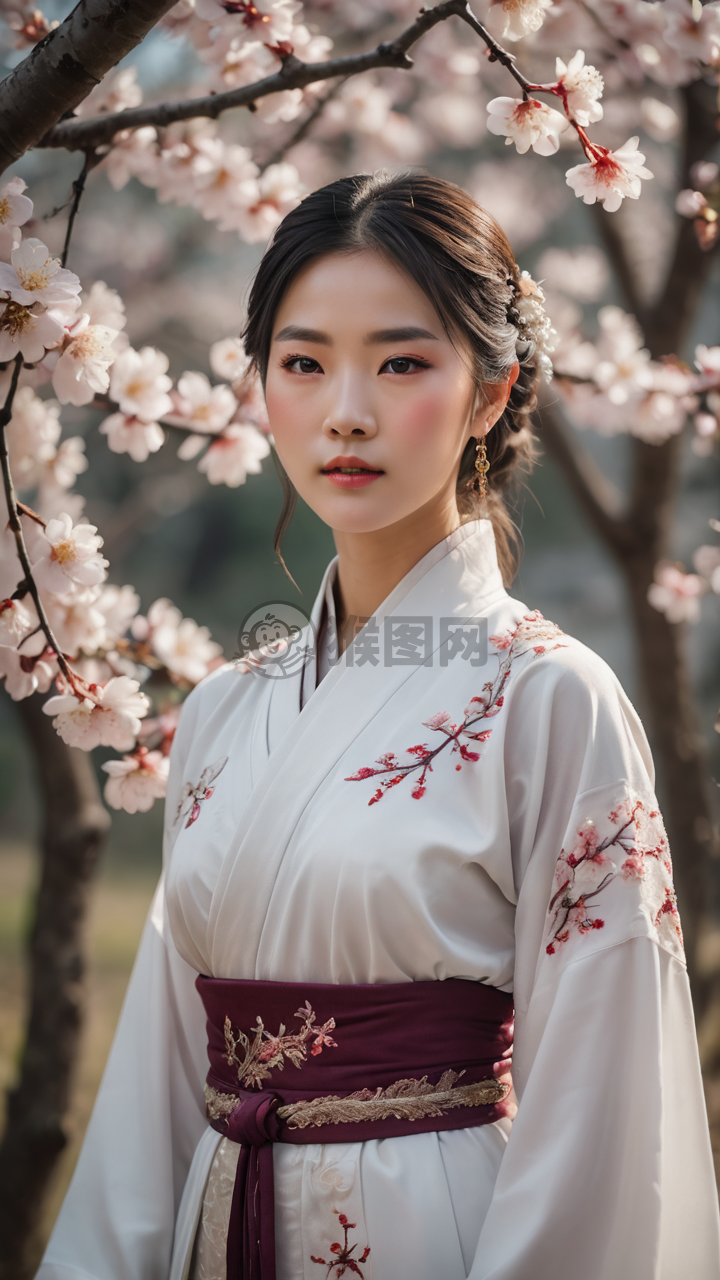 《白衣女子与桃花》