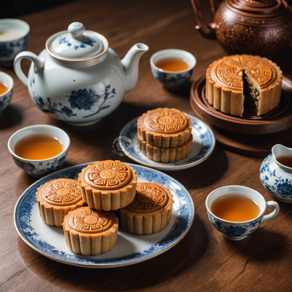 《中秋月饼与茶的温馨写真》