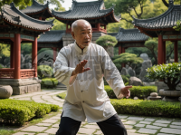 宁静花园中老者太极拳演绎生活之美