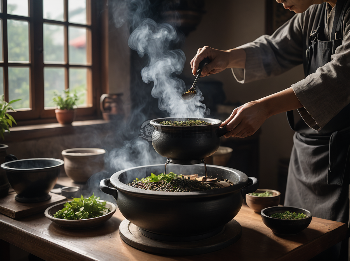 《中医草药煎煮，烟雾缭绕》