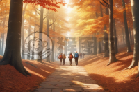 《重阳节老人们共登林间路》