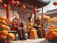 《秋节赏菊老翁茶》