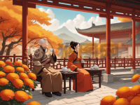秋暮重阳品茗图