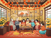 《家庭团聚重阳节，老少欢聚赏菊花》
