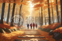 重阳登高赏秋景，森林小径步步行。