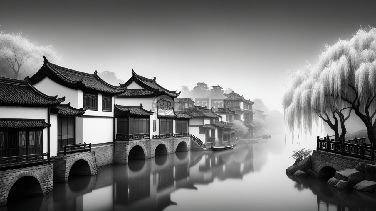江南水乡晨雾美如画