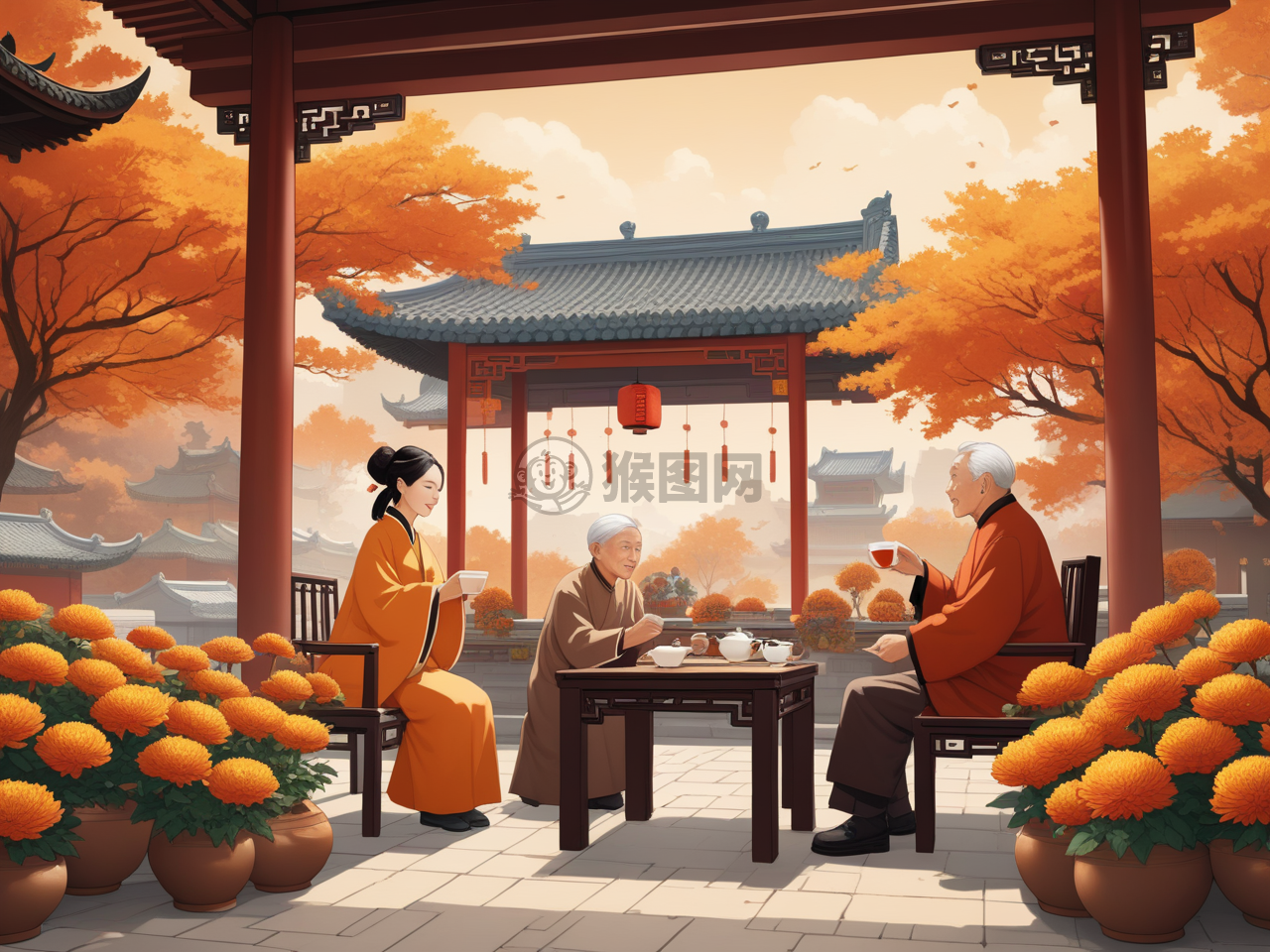 秋日重阳赏菊图