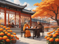 《秋节赏菊老翁茶》
