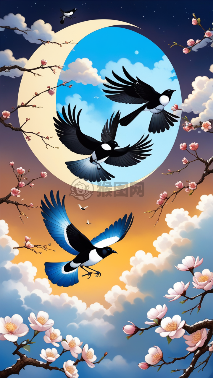 空中飞羽与月色之花