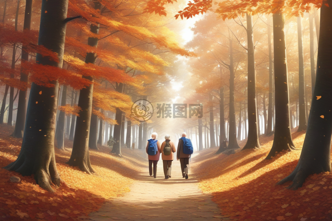 《重阳节老人们共登森林小径》