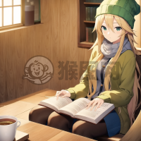 “绿色格子衫女孩在咖啡馆里的温馨时刻”