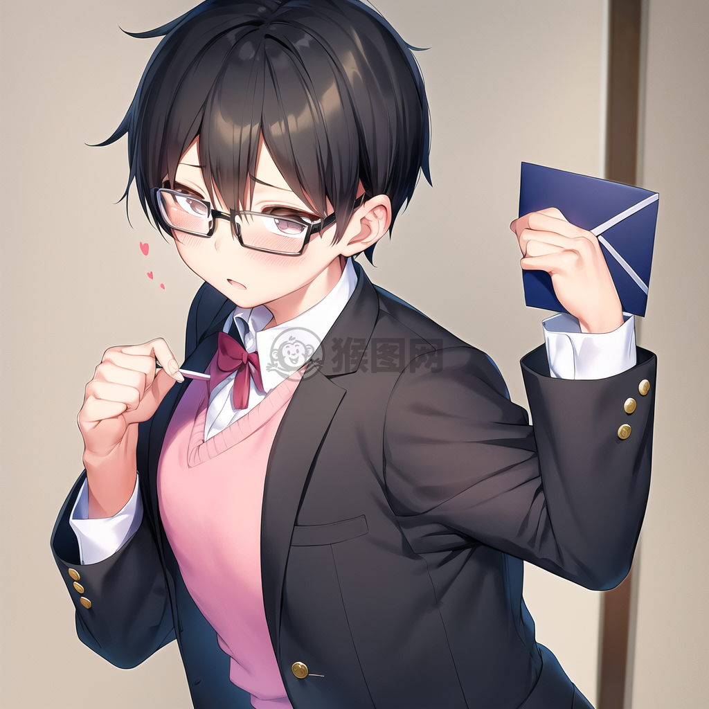 《眼镜小男孩递情书害羞少女》