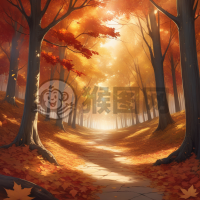 秋日落叶林中美景