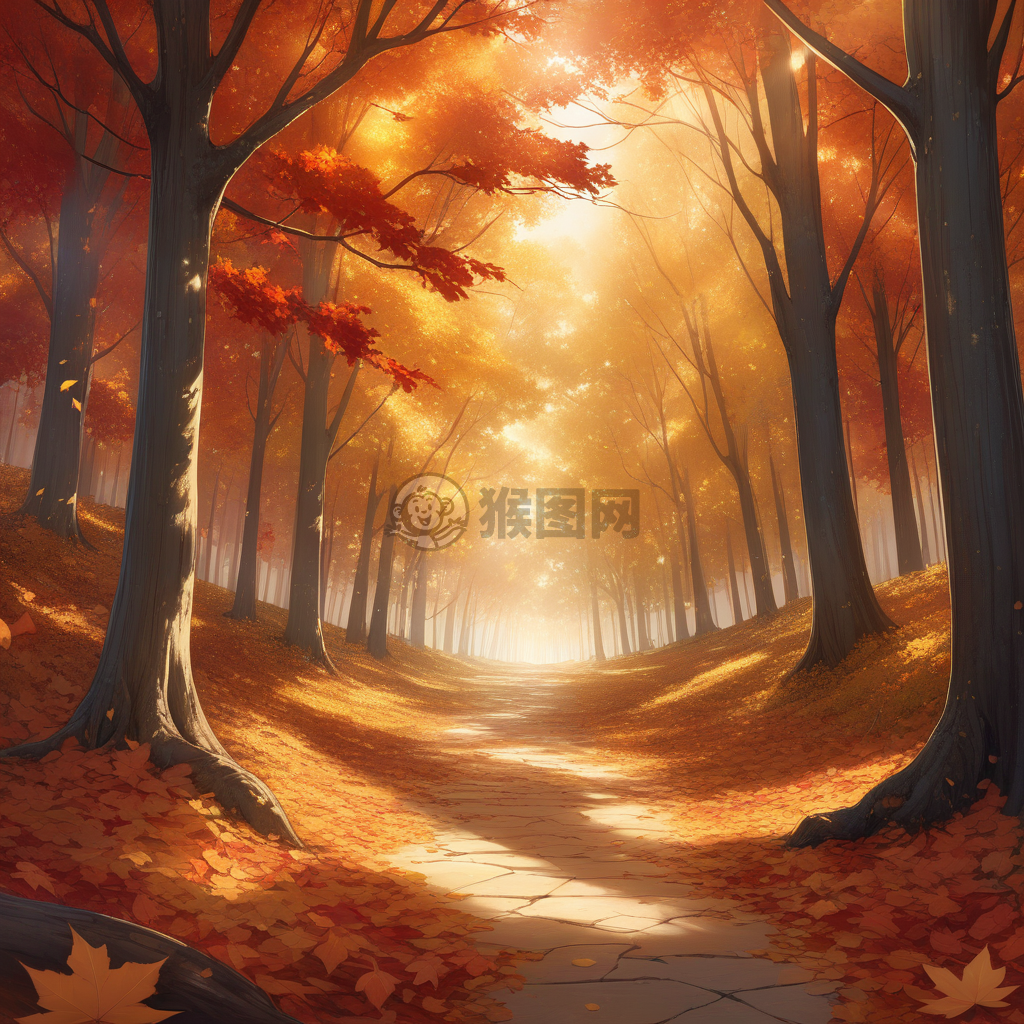秋日落叶林中美景