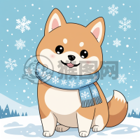 雪中蓝围脖柴犬雪橇犬可爱卡通形象