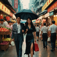 香港80年代繁华街头浪漫邂逅