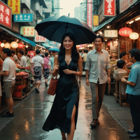 香港80年代复古风情：黑发女郎与市场漫步