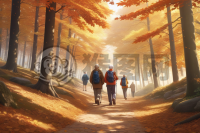 《重阳节老人们共登森林小径》