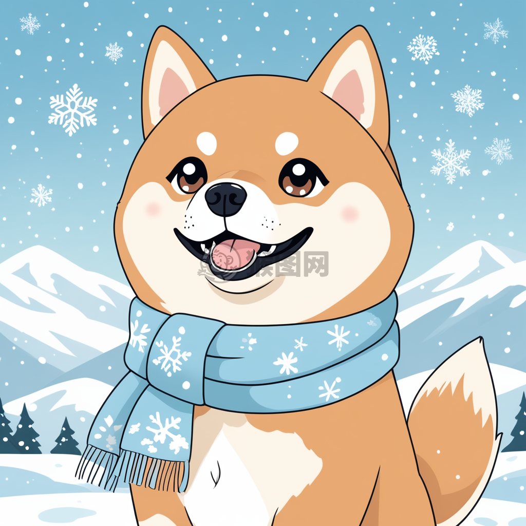 雪中蓝围脖柴犬小可爱