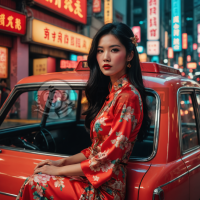 香港风情：黑发女郎与红车情缘