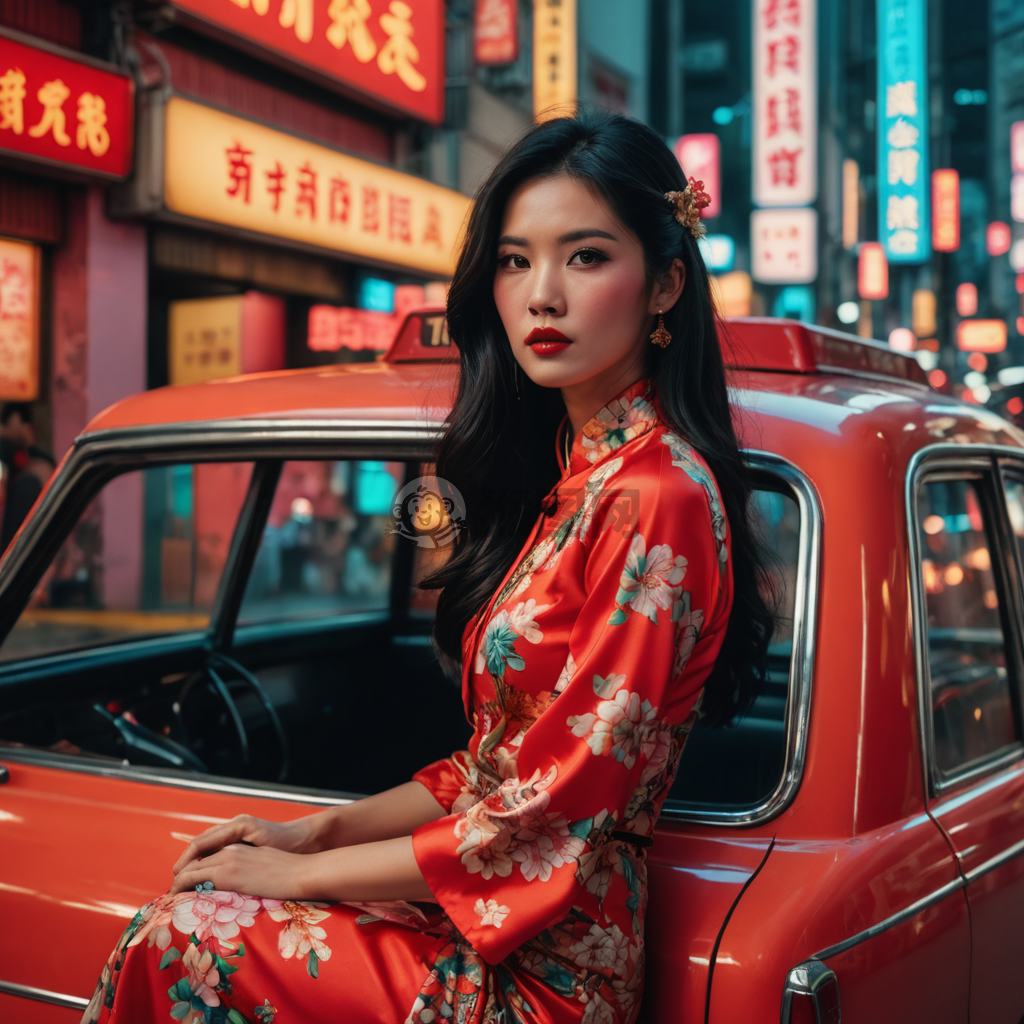 香港风情：黑发女郎与红车情缘