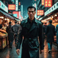 港风黑帮老大，穿梭街头市集