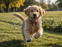 阳光下草地奔跑的调皮金毛犬幼犬片头画面