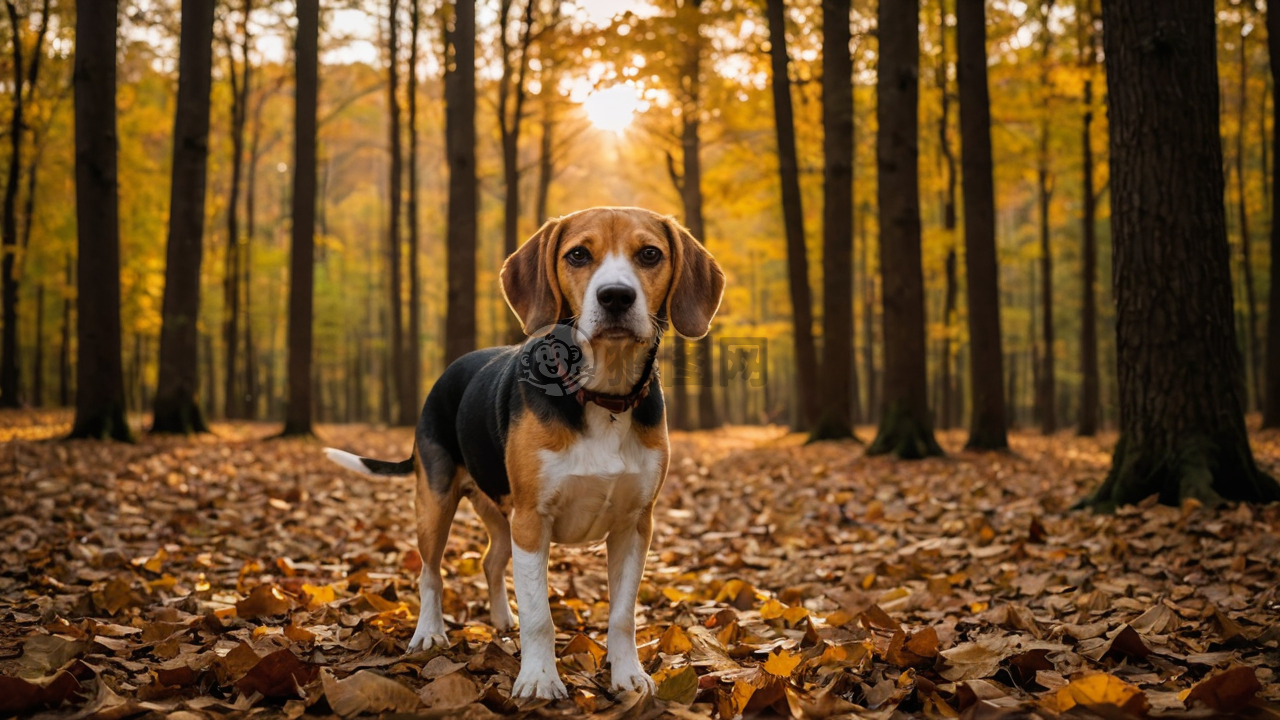森林秋日奇遇：好奇牧羊犬探索落叶之地