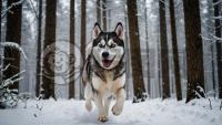 《雪林疾奔：高分辨率照片展示西伯利亚雪橇犬》