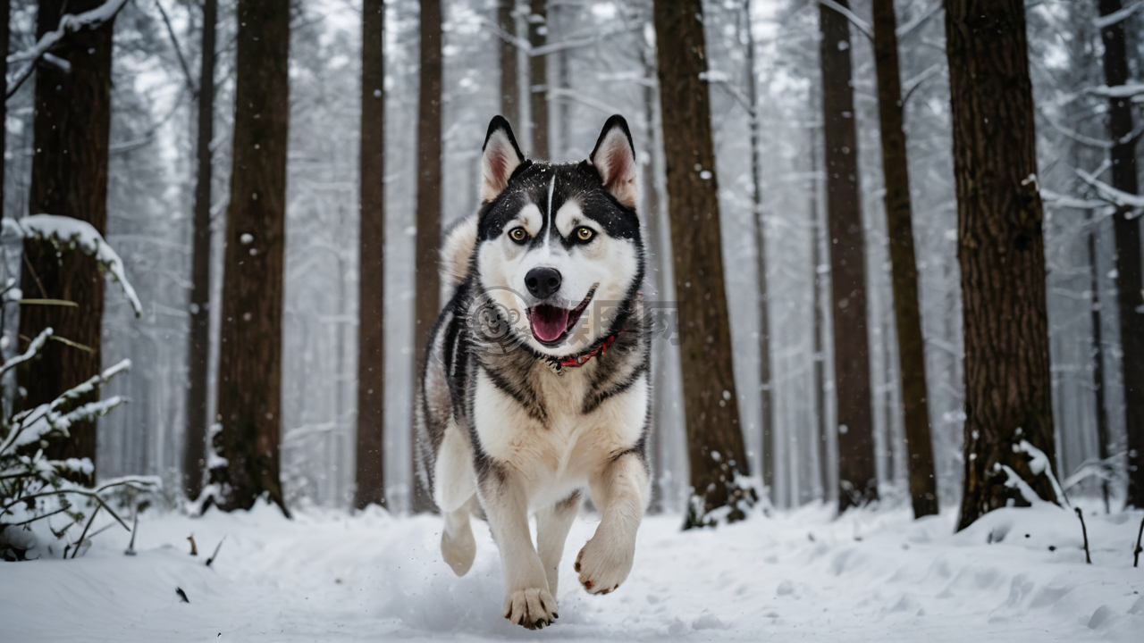 《雪林疾奔：高分辨率照片展示西伯利亚雪橇犬》