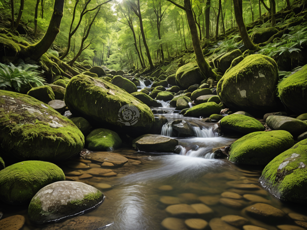 山涧碧水光影秀丽。