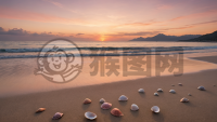 日落时分宁静海滩的金色光影