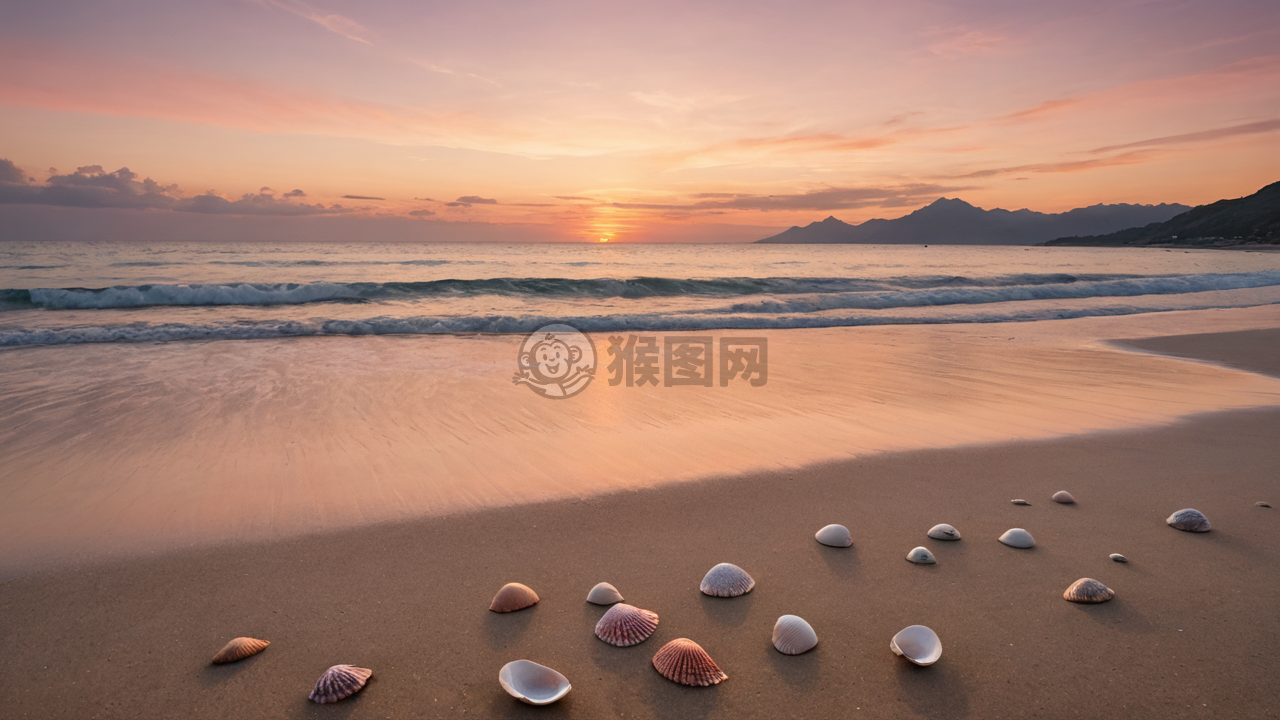 日落时分宁静海滩的金色光影
