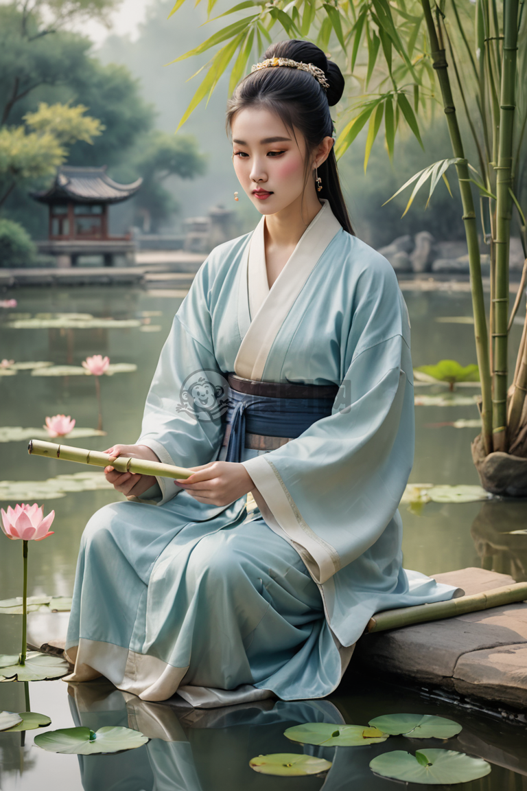 静心水墨莲花画者