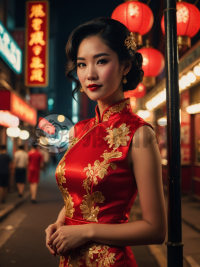 港风美女烟幕红唇，霓虹灯下独倚街灯