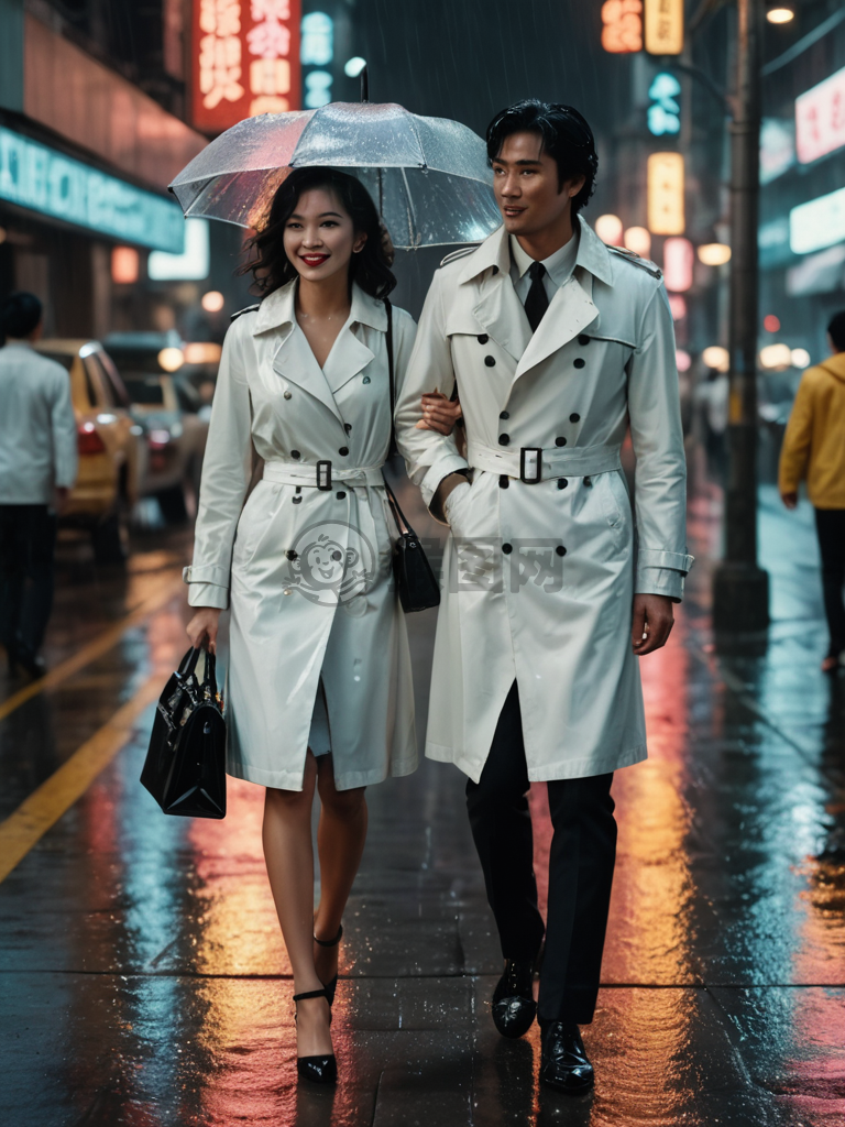 雨夜浪漫穿越，白衫黑鞋女侠情牵老港风