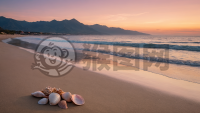 日落时分宁静海滩的壮丽景色