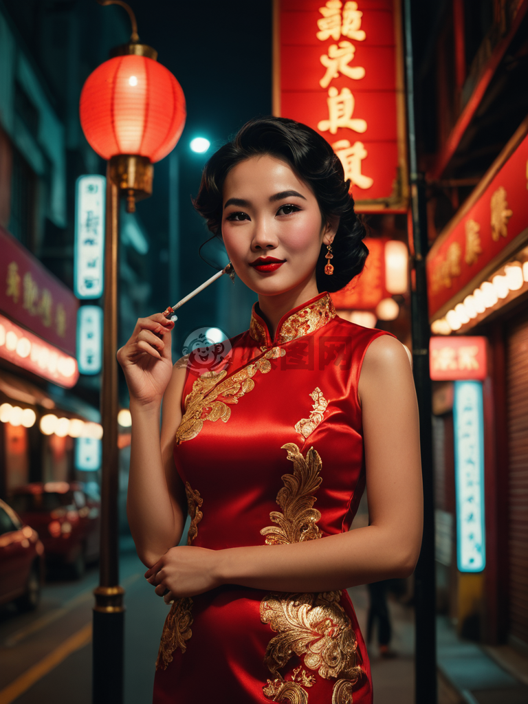 港风美女烟幕红唇，霓虹灯下倾城影