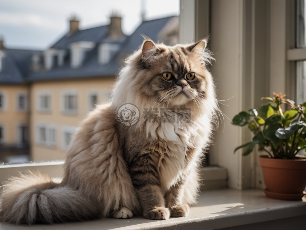 窗外风景下的波斯猫之美照