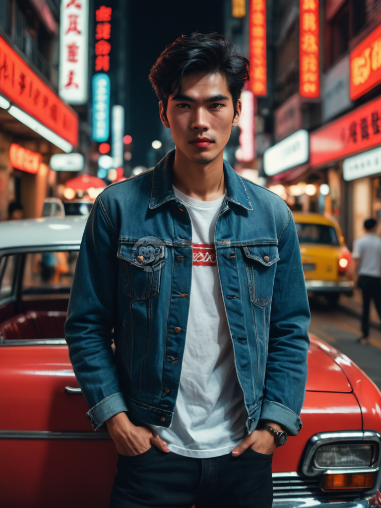 香港复古夜色，摩登男郎独行。