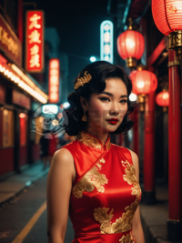 港风美女烟幕红唇，霓虹灯下独倚街灯