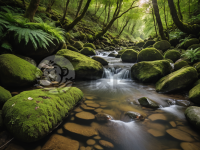 清晰山泉流石图