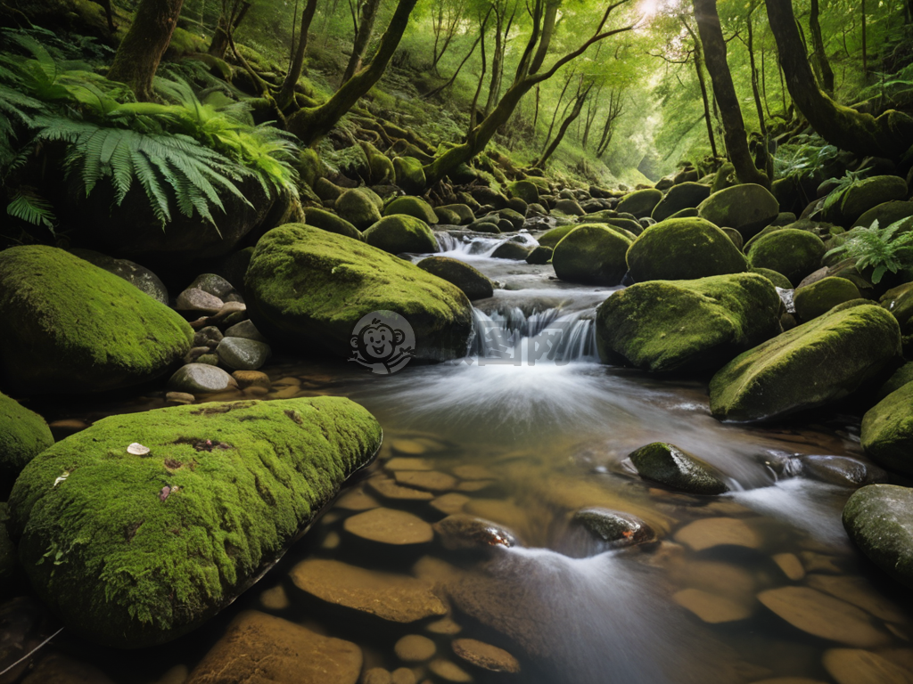 清晰山泉流石图