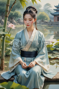 莲池书卷静思者