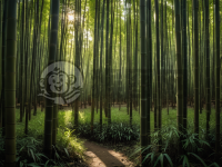 阳光穿过密集竹林：8K高分辨率下的生动景象