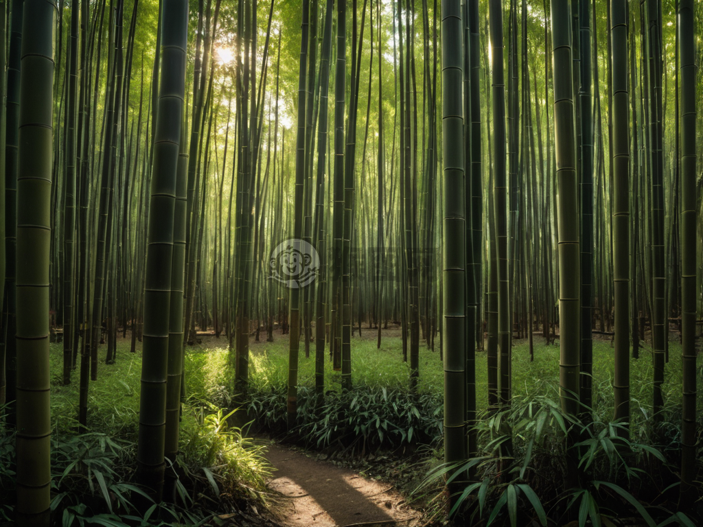 阳光穿过密集竹林：8K高分辨率下的生动景象