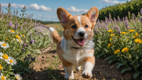 《草原花海奔跑萌犬》